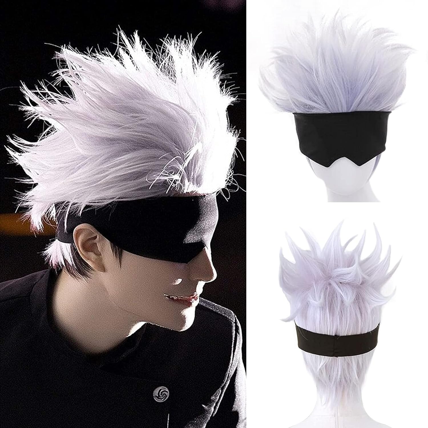 Men Accessories Silver - شعر مستعار تنكري قصير مموج ،