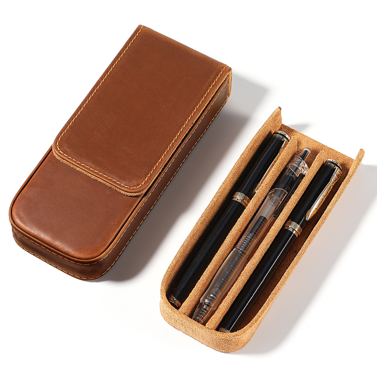 حافظة أقلام جلد بقر أصلي بثلاث - مراجعة Men Accessories Drawer وسعره