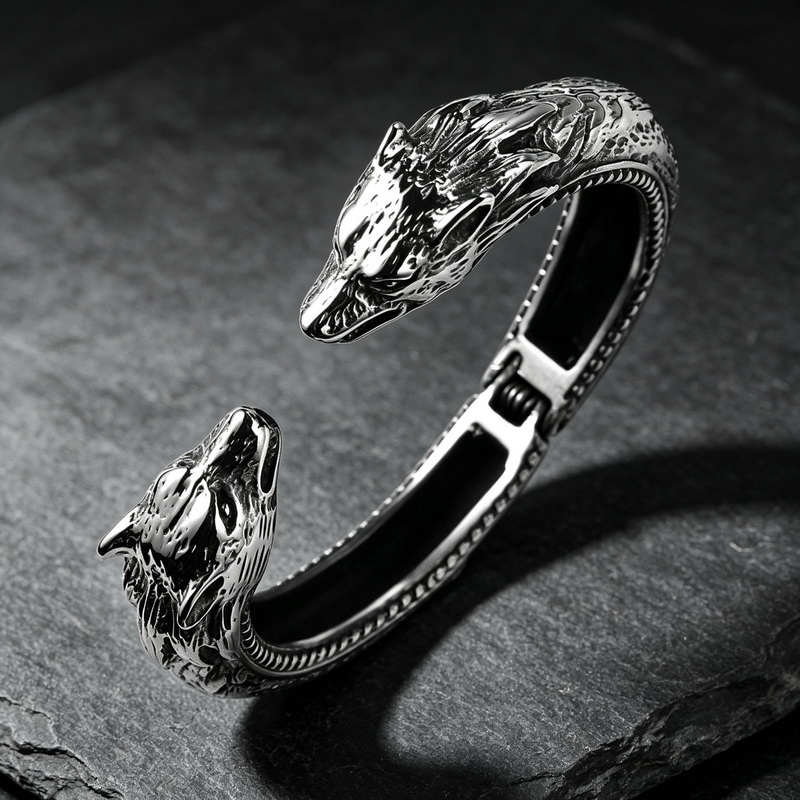 سوار رجالي بتصميم رأس ذئب مزدو - مراجعة Men Accessories Bd وسعره