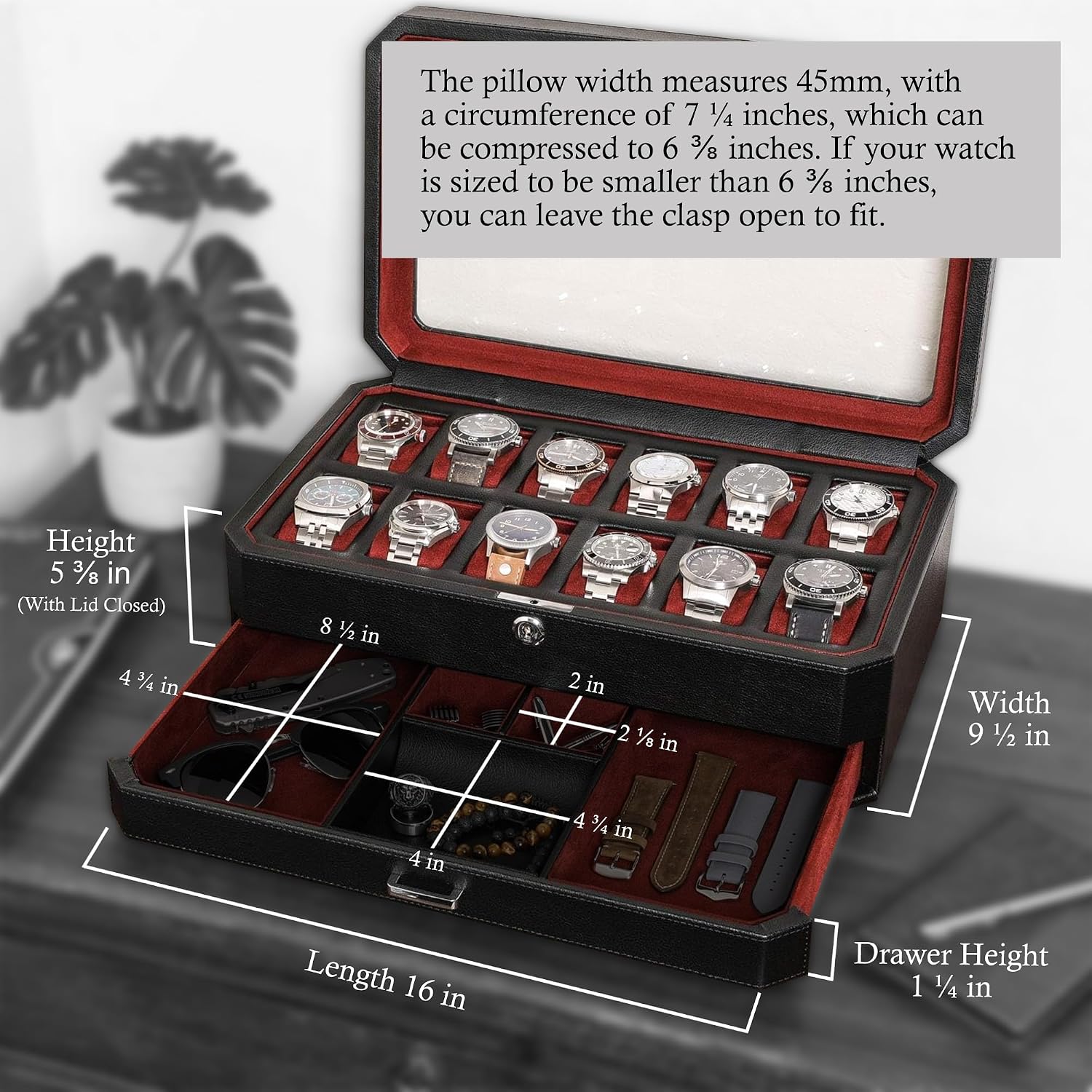 صندوق ساعات جلدي بـ 12 فتحة مع - مراجعة Men Accessories Drawer وسعره