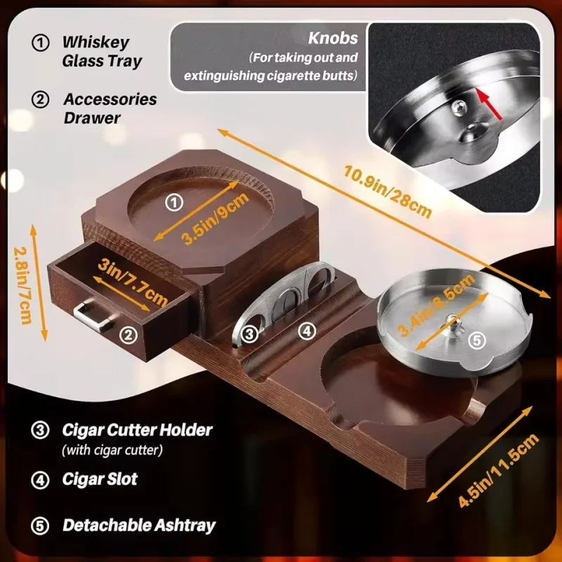 منفضة سجائر سيجار خشبية مع درج - مراجعة Men Accessories Drawer وسعره