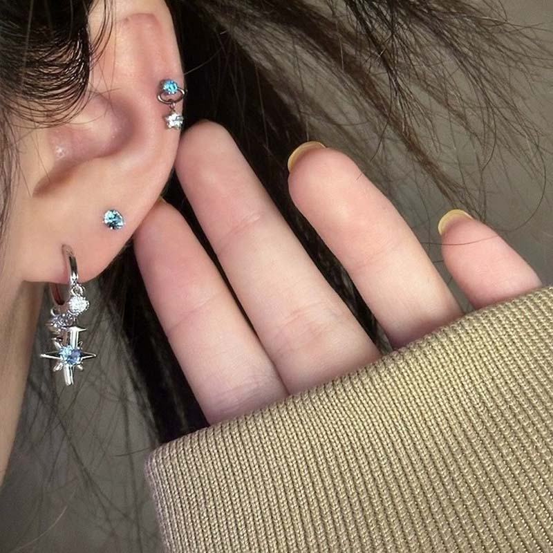 جديد Y2K الأزرق الزركون ستار ش - مراجعة Men Accessories Sale وسعره